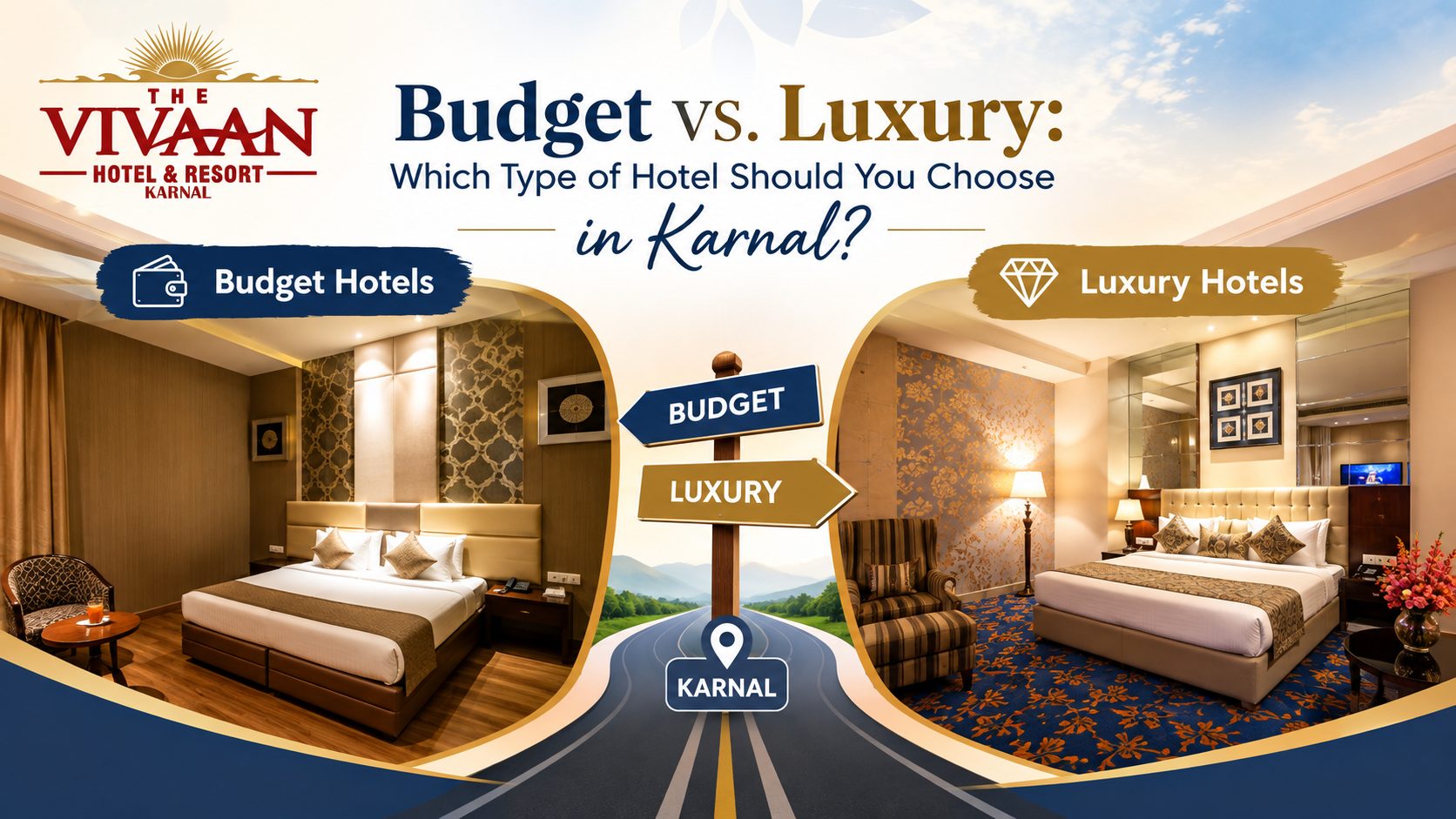 Budget vs luxury hotels in Karnal, comparing affordable and premium hotel rooms at The Vivaan Hotel & Resorts