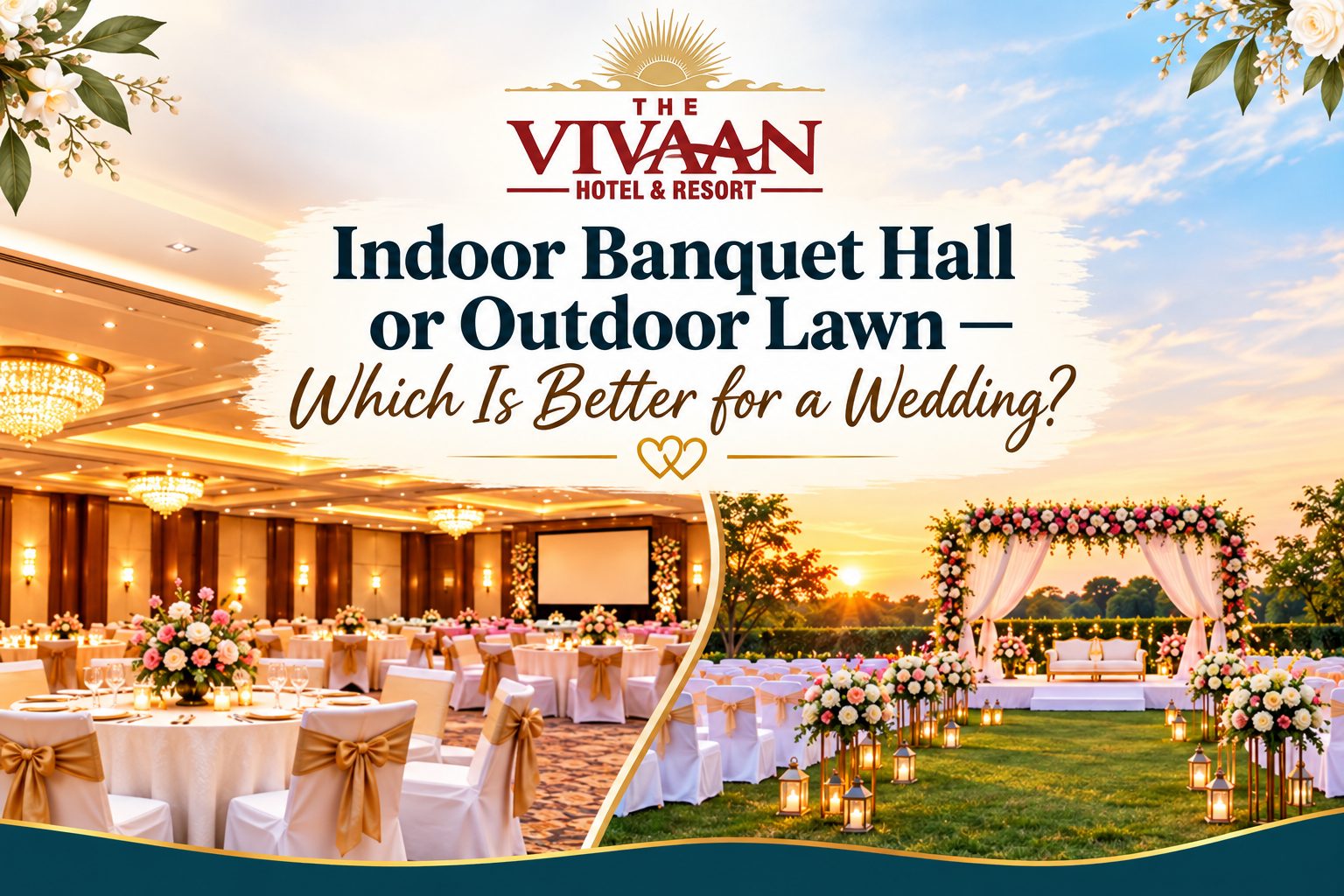 Indoor banquet hall vs outdoor lawn wedding venue at The Vivaan Hotel & Resorts
