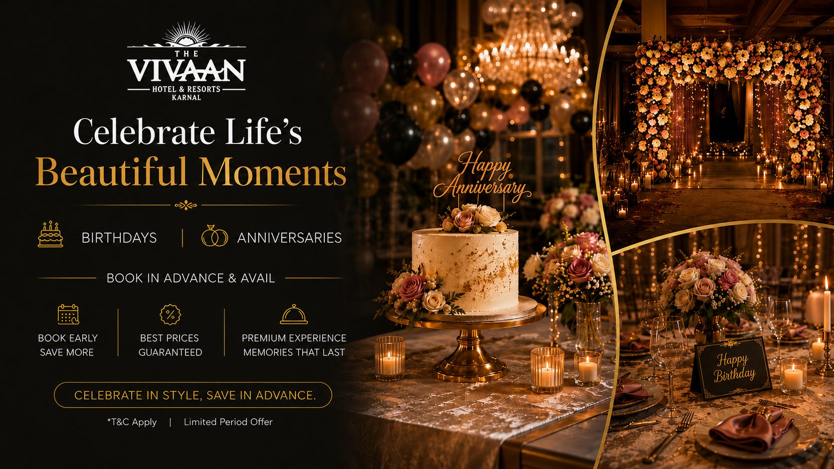 Birthday and anniversary celebration offer at The Vivaan Hotel & Resorts, Karnal